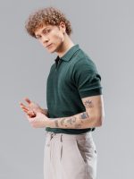 تیشرت یقه دار نیم زیپ سبز - Image 3
