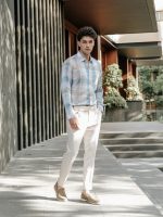 پیراهن کژوال لینن چهارخانه سبز - Image 3